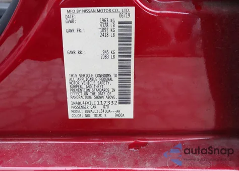 2020 Nissan Altima Platinum Fwd из США, поврежденный, VIN 1N4BL4FV1LC117332